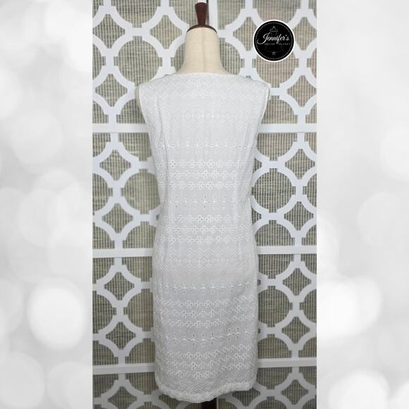 Talbots White Embroidered Eyelet Sleeveless Sheath Dress Size 8 - Picture 7 of 12